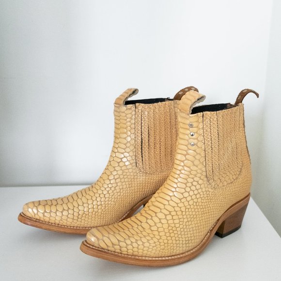 Freebird by Steven Faith Golden Yellow Snakeskin Cowboy Leather Ankle Boots - Picture 4 of 8